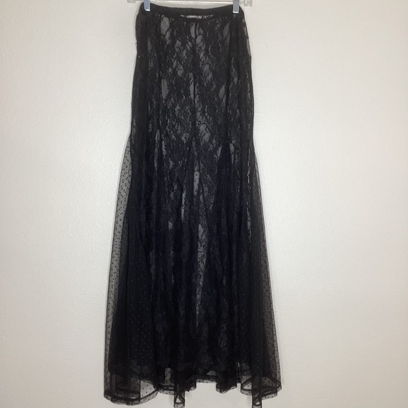 Vintage Dresses & Skirts - Vintage Black Lace Gored Maxi Skirt Grunge Whimsigoth L
